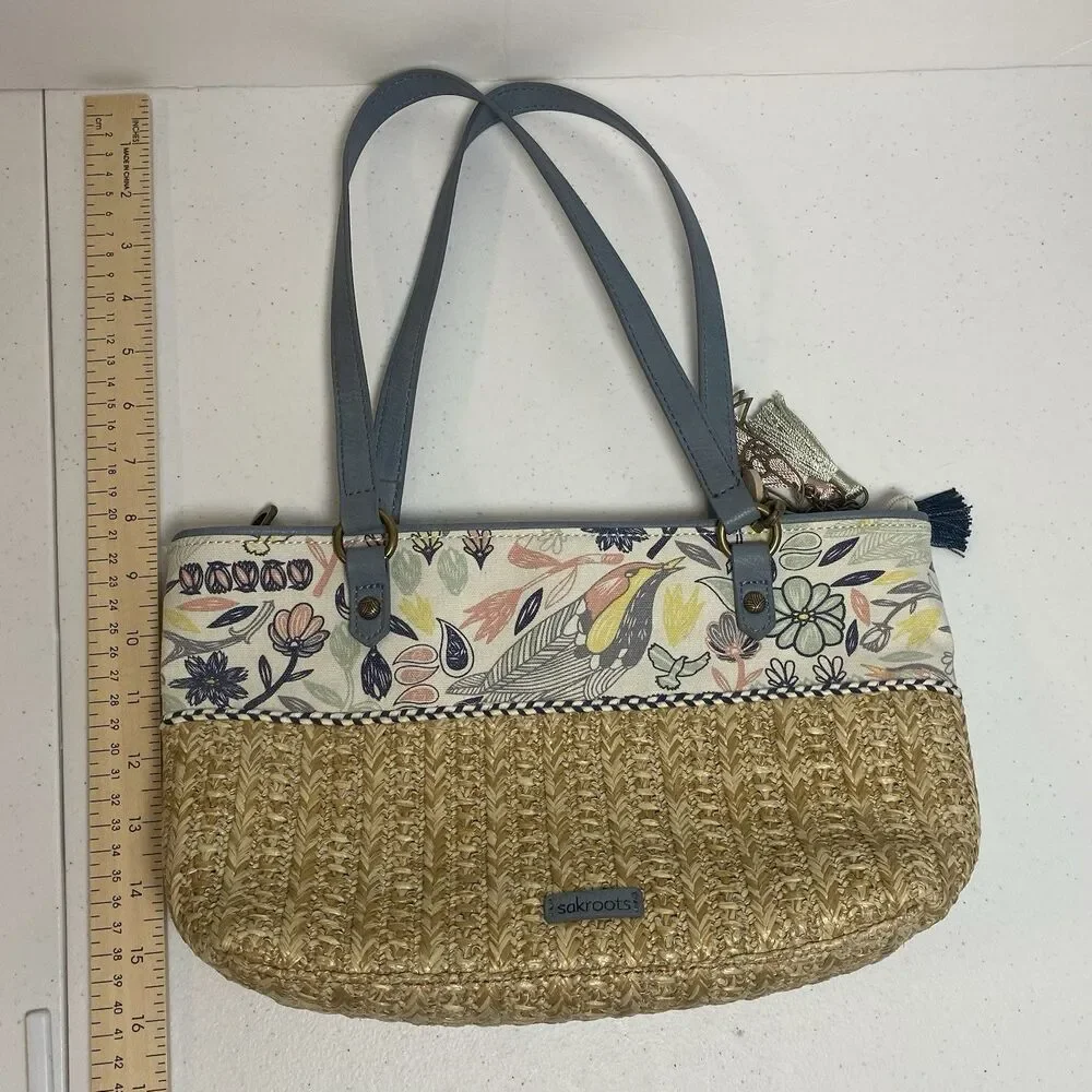 Sakroots Peace Birds Ellis Straw And Canvas Bag New NWOT
